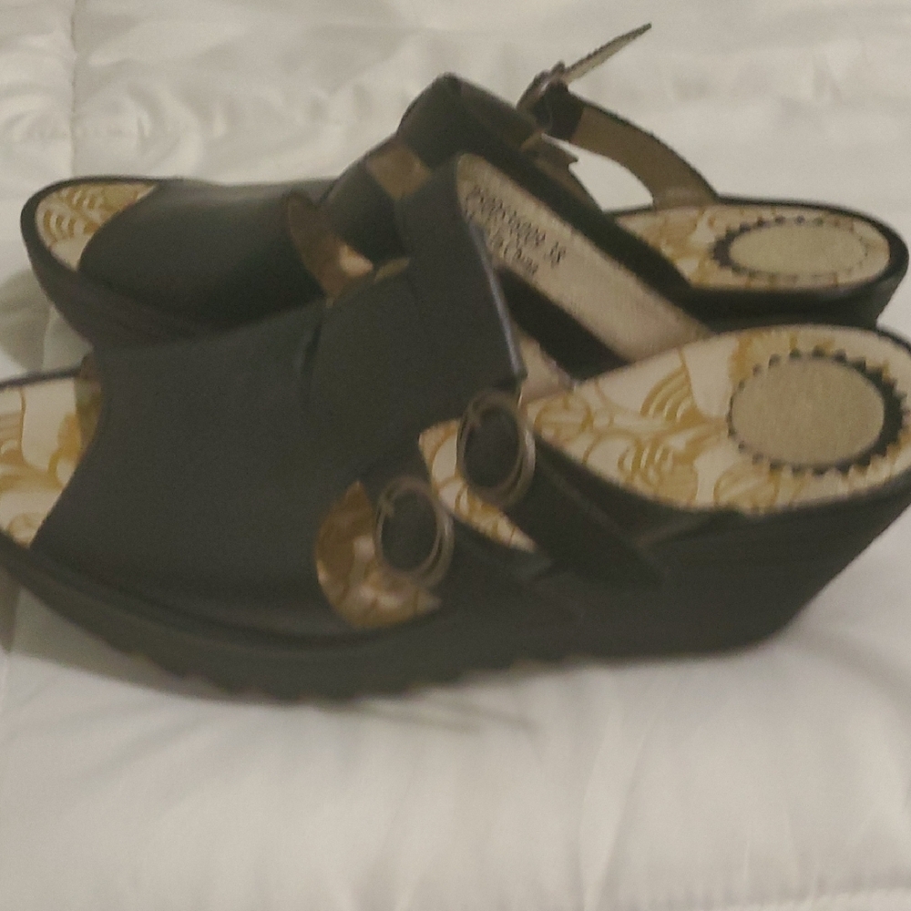 Fly London Black Leather Mules with Dual Buckles - Picture 7 of 13